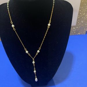 Vintage Avon Gold-Tone Drop Necklace with Pearls